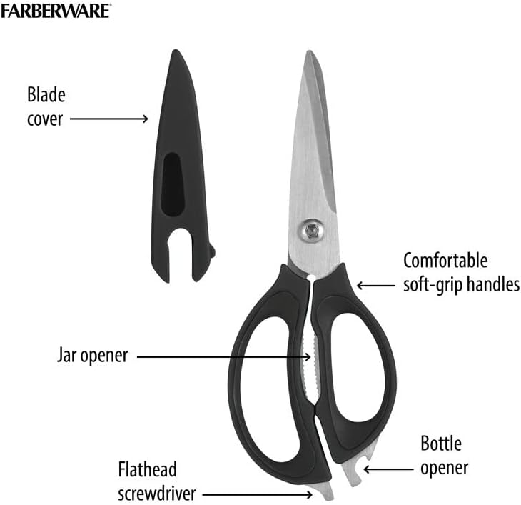 4-in-1 Kitchen Scissors, High Carbon Stainless Steel, Black