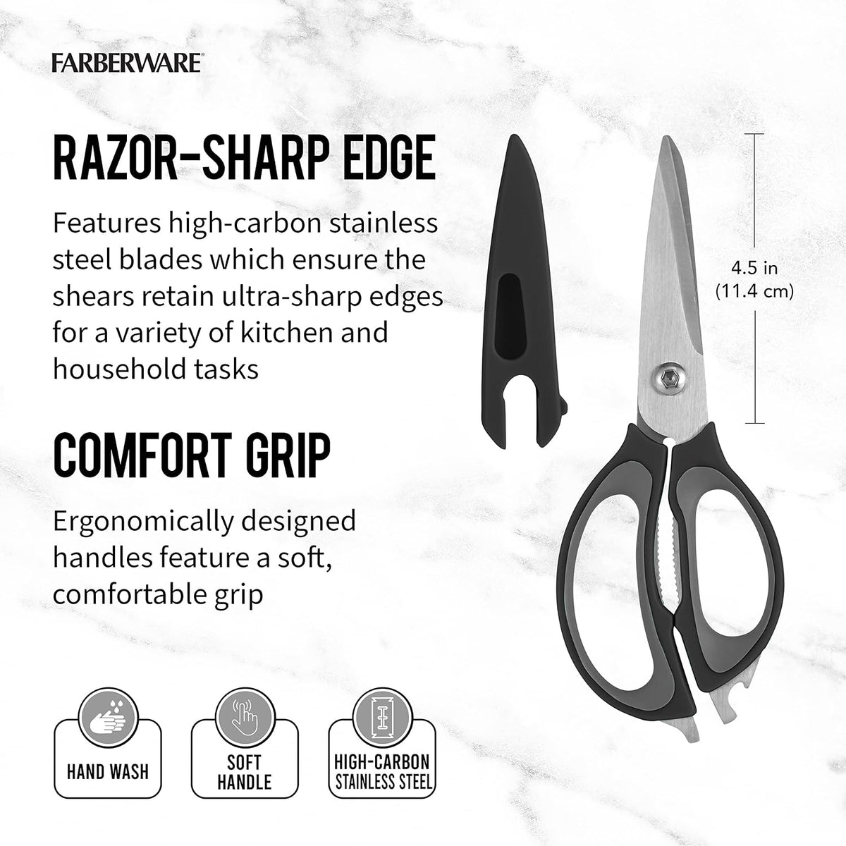 4-in-1 Kitchen Scissors, High Carbon Stainless Steel, Black