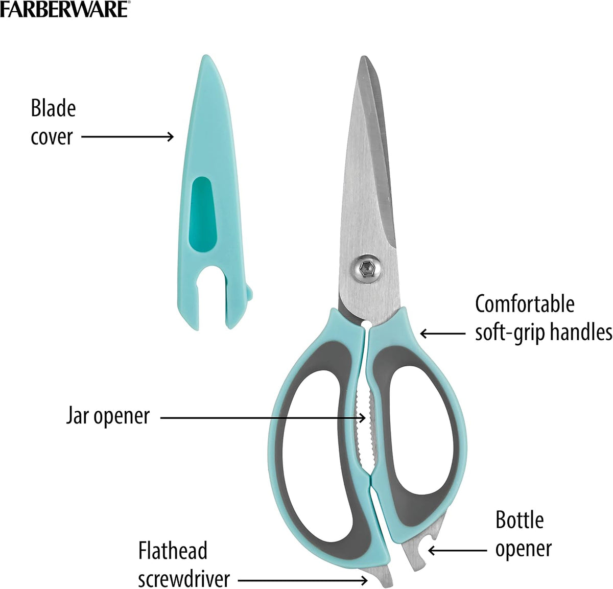 4-in-1 Kitchen Scissors, High Carbon Stainless Steel, Black