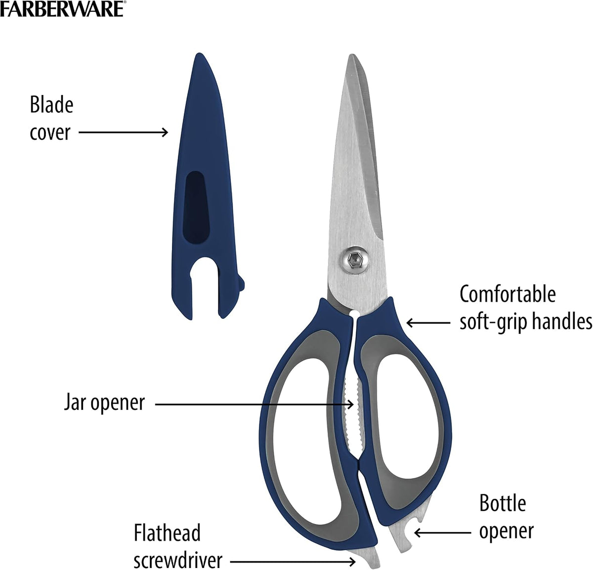 4-in-1 Kitchen Scissors, High Carbon Stainless Steel, Black