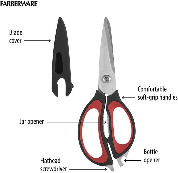 4-in-1 Kitchen Scissors, High Carbon Stainless Steel, Black