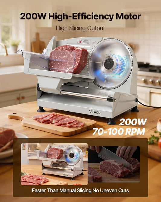 Meat Slicer, 7.5" Electric Deli Slicer with SUS420 Blade & 0-0.6" Adjustable Thickness, 200W Home Food-Slicer for Frozen Meat, Ham, Baguett, Steak, UL Approved