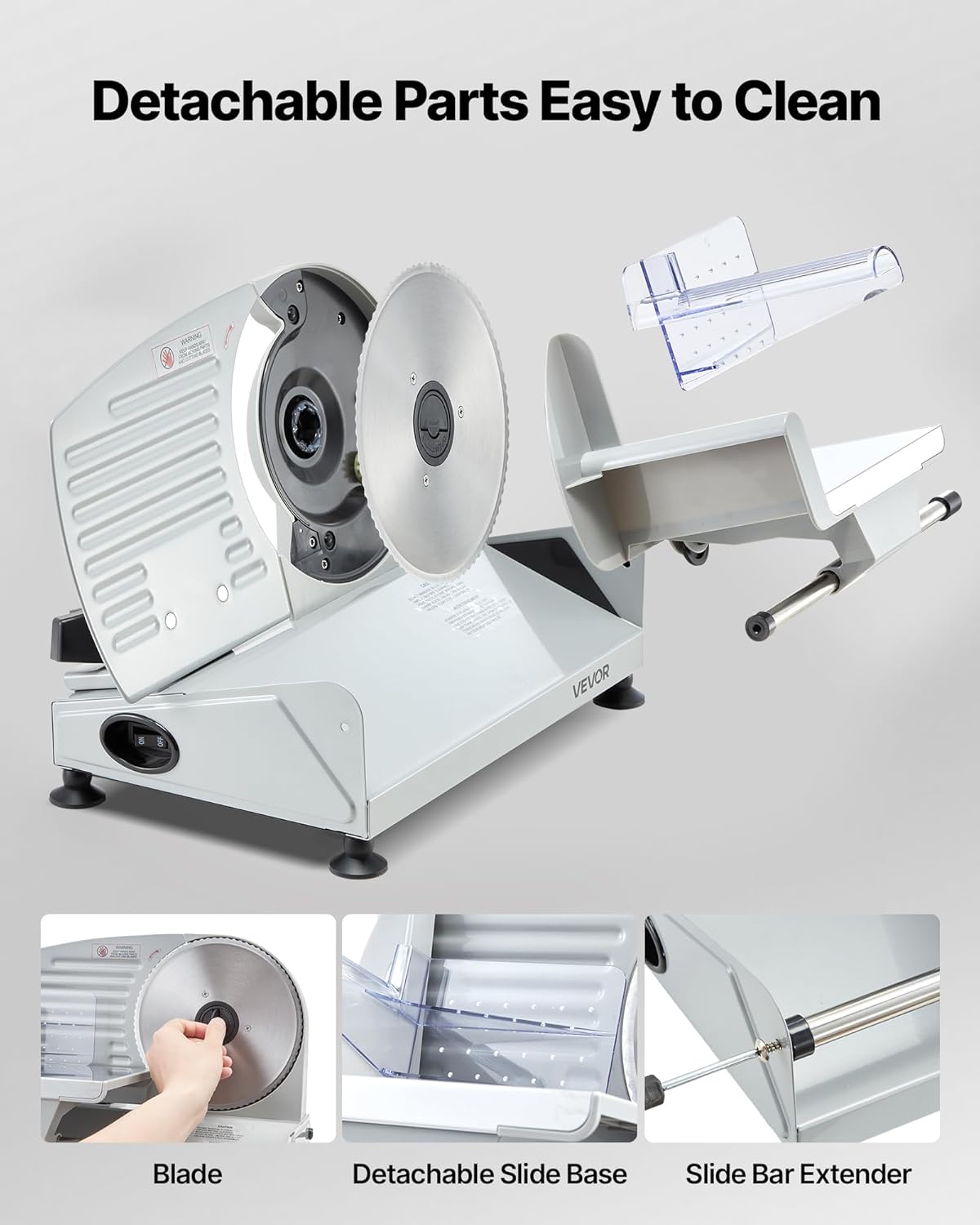 Meat Slicer, 7.5" Electric Deli Slicer with SUS420 Blade & 0-0.6" Adjustable Thickness, 200W Home Food-Slicer for Frozen Meat, Ham, Baguett, Steak, UL Approved