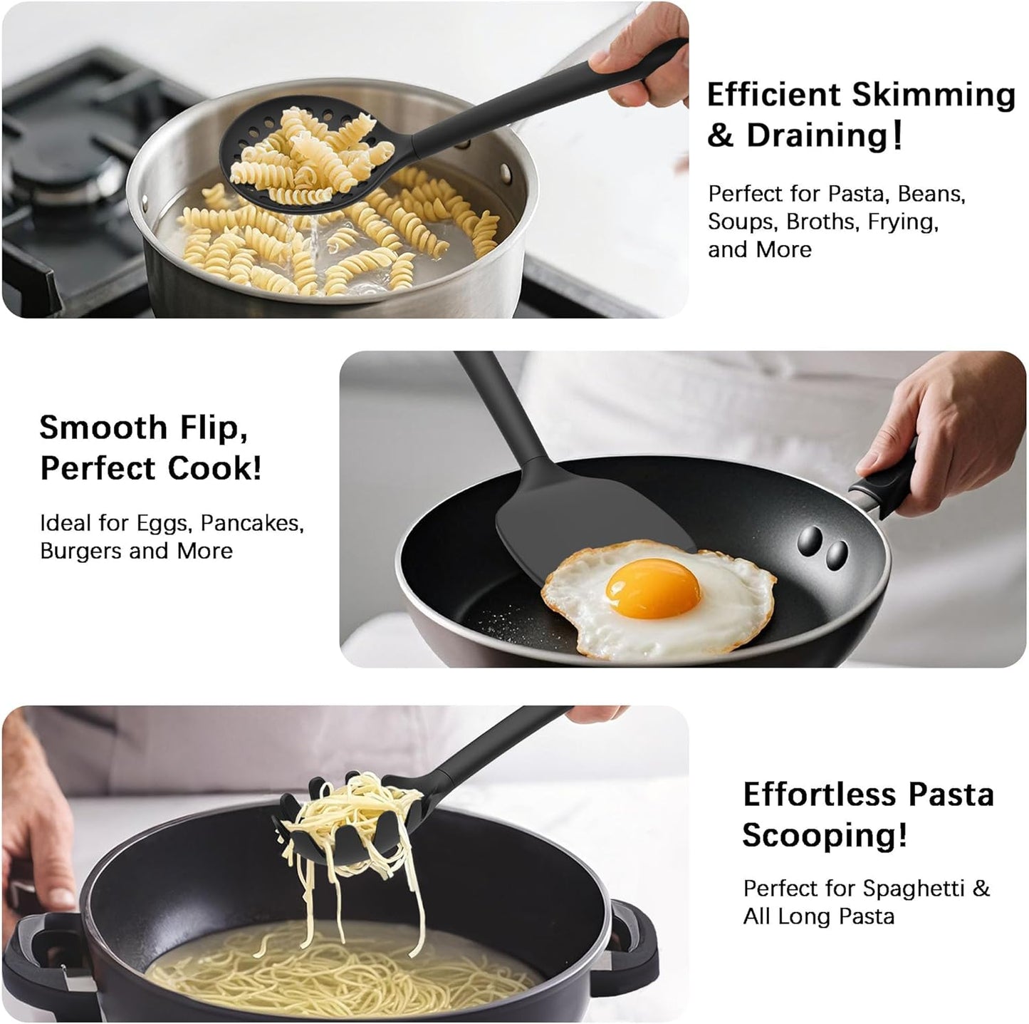 Silicone Kitchen Cooking Utensils Set with Holder – Heat-Resistant, Food-Grade Kitchen Tools, Spatula, Spoon & Gadgets for Non-Stick Pans, Dishwasher Safe (14, PureBlack)