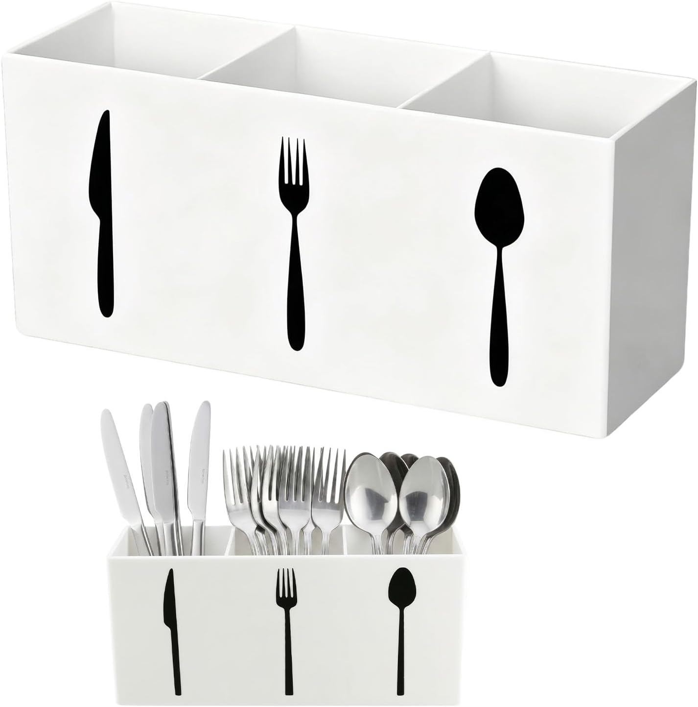 3 Compartment Acrylic Silverware Caddy for Countertop, White, Buffet Party | 3-compartment acrylic utensil holder keeps forks, spoons, and knives grouped for counters, buffets, or parties. Party ready.