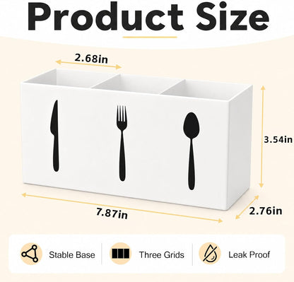 3 Compartment Acrylic Silverware Caddy for Countertop, White, Buffet Party | 3-compartment acrylic utensil holder keeps forks, spoons, and knives grouped for counters, buffets, or parties. Party ready.