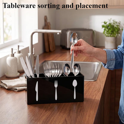 3 Compartment Acrylic Silverware Caddy for Countertop, White, Buffet Party | 3-compartment acrylic utensil holder keeps forks, spoons, and knives grouped for counters, buffets, or parties. Party ready.