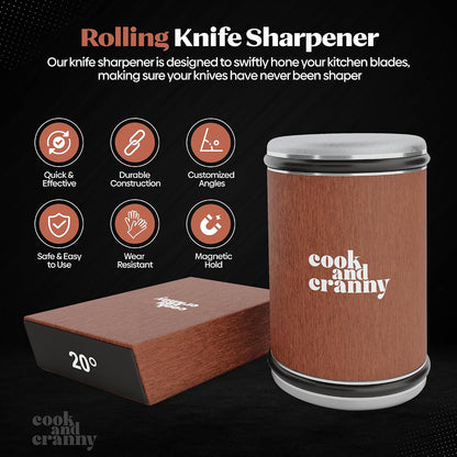 Rolling Knife Sharpener Professional Diamond Knife Sharpener Roller - Magnetic Angle Technology with 15, 20 Degrees - Rolling Knife Sharpening Tool for Any Steel Hardness