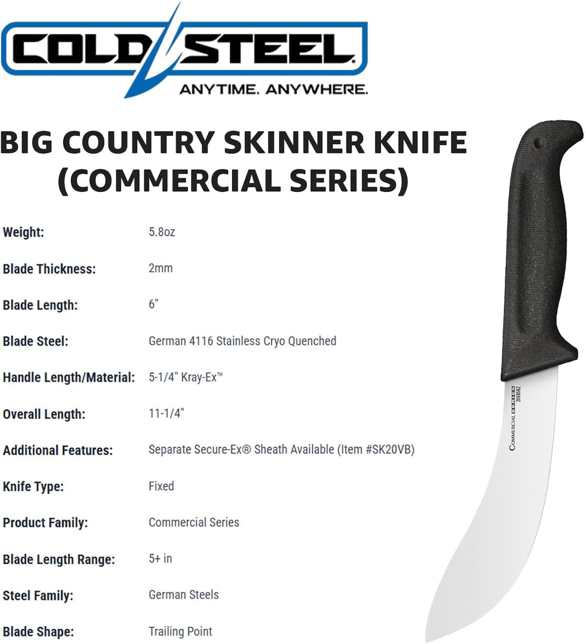 Cold Steel Cleaver 9" Durable Cryo-Quenched German 4116 Stainless Steel Fixed Blade Knife with Kray-Ex Handle Heavy Duty Commercial Grade for Butchery, Kitchen, Hunting & Field Use