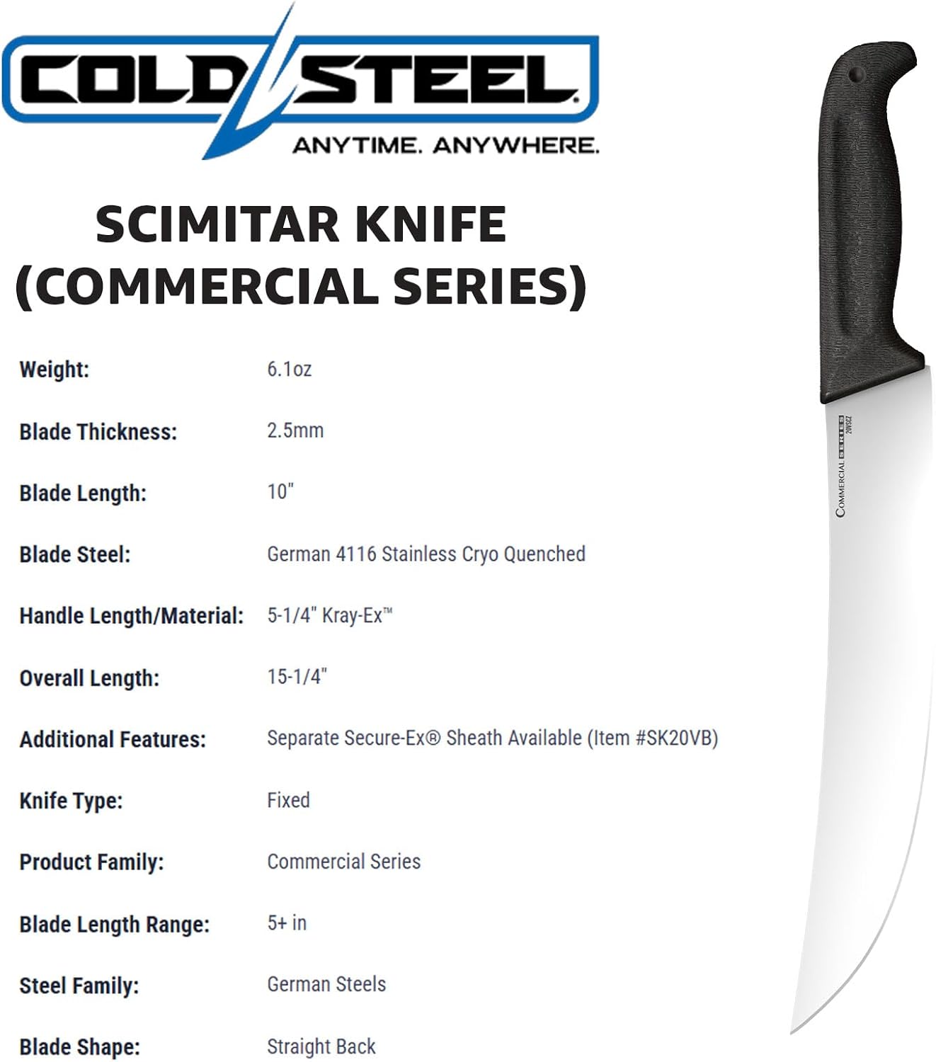 Cold Steel Cleaver 9" Durable Cryo-Quenched German 4116 Stainless Steel Fixed Blade Knife with Kray-Ex Handle Heavy Duty Commercial Grade for Butchery, Kitchen, Hunting & Field Use