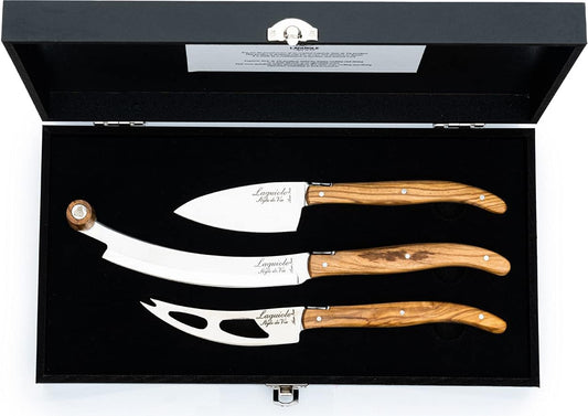 Luxury Line Cheese Knives, Laguiole Cheese Knife | 3 pieces, In Gift Box, Olive Wood, Laguiole