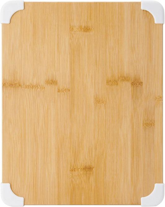 Nonslip Bamboo Cutting Board with Juice Groove, 11x14 Inch, White