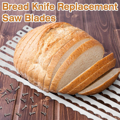 12 Pcs Bread Bow Knife Blades 10.8" Serrated Stainless Steel Blades with Screws Replacement for Wood Bread Cutter, Sourdough, Baguettes, Cakes