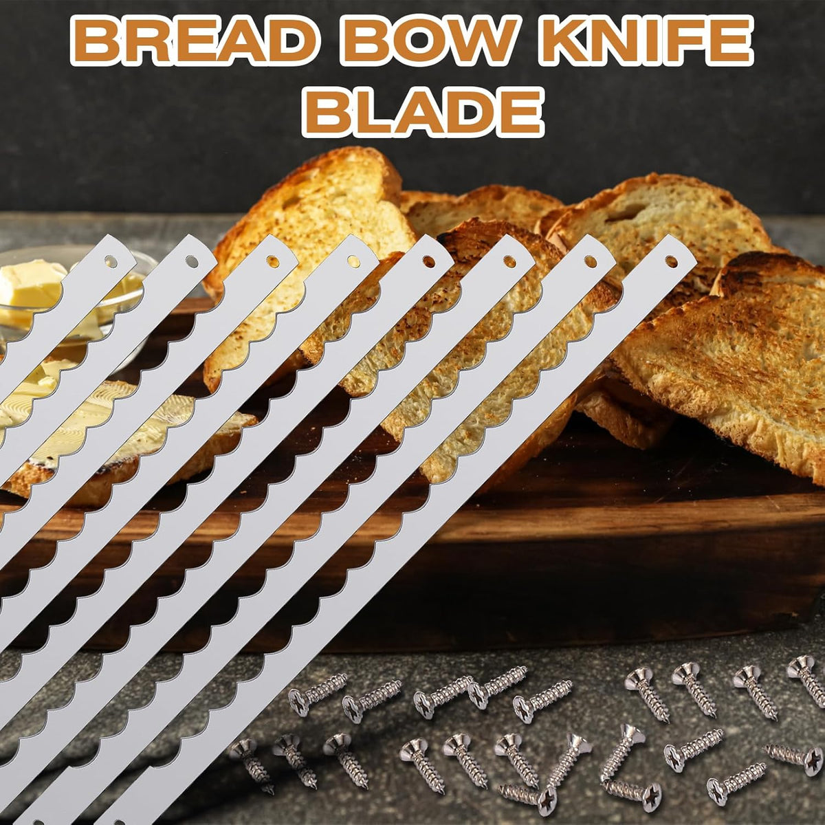 12 Pcs Bread Bow Knife Blades 10.8" Serrated Stainless Steel Blades with Screws Replacement for Wood Bread Cutter, Sourdough, Baguettes, Cakes