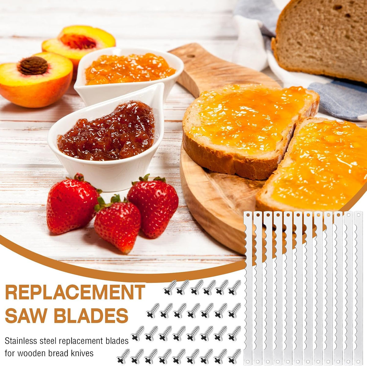 12 Pcs Bread Bow Knife Blades 10.8" Serrated Stainless Steel Blades with Screws Replacement for Wood Bread Cutter, Sourdough, Baguettes, Cakes