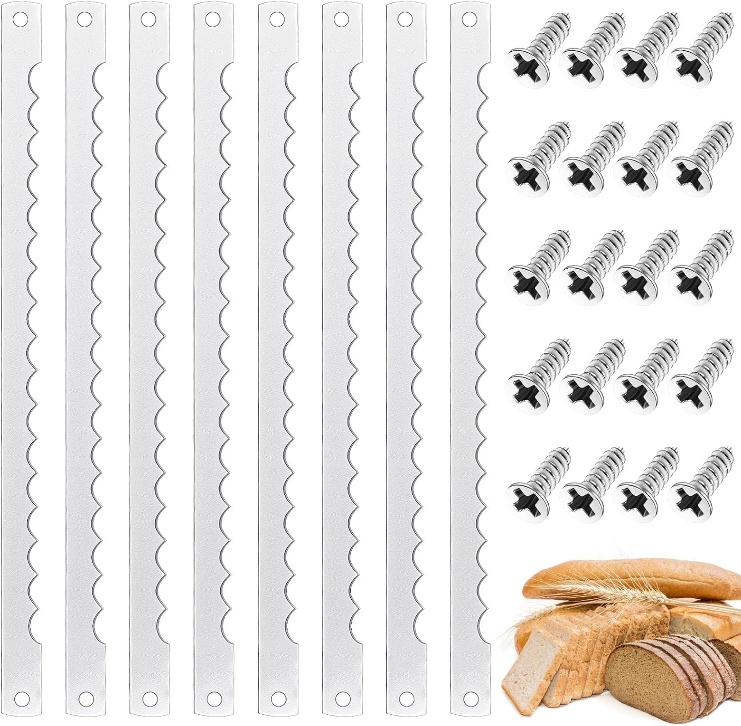 12 Pcs Bread Bow Knife Blades 10.8" Serrated Stainless Steel Blades with Screws Replacement for Wood Bread Cutter, Sourdough, Baguettes, Cakes