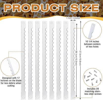 12 Pcs Bread Bow Knife Blades 10.8" Serrated Stainless Steel Blades with Screws Replacement for Wood Bread Cutter, Sourdough, Baguettes, Cakes