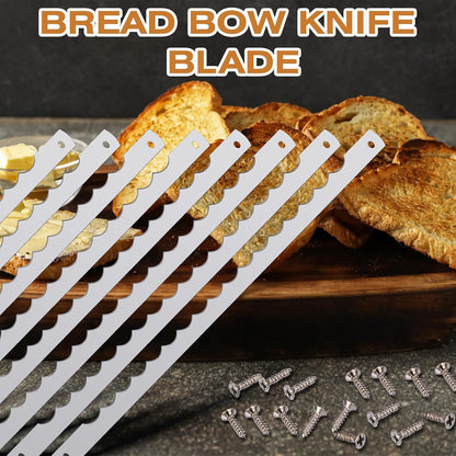 12 Pcs Bread Bow Knife Blades 10.8" Serrated Stainless Steel Blades with Screws Replacement for Wood Bread Cutter, Sourdough, Baguettes, Cakes