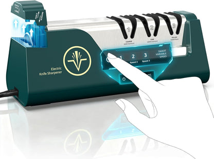 Professional Electric Knife Sharpener | 3-Speed Variable 4-Stage, Open Touch-Screen, 100% Diamond Abrasives, Precision Angle Guides