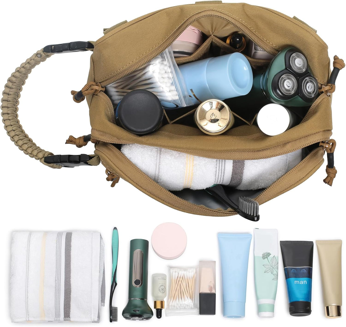 Tactical Toiletry Bag for Men Dry Wet Separate Dopp Kit Travel Hygiene Bag EDC Utility Tool Molle Pouch Mens Shaving Kit Travel shower Bags (OD Green)