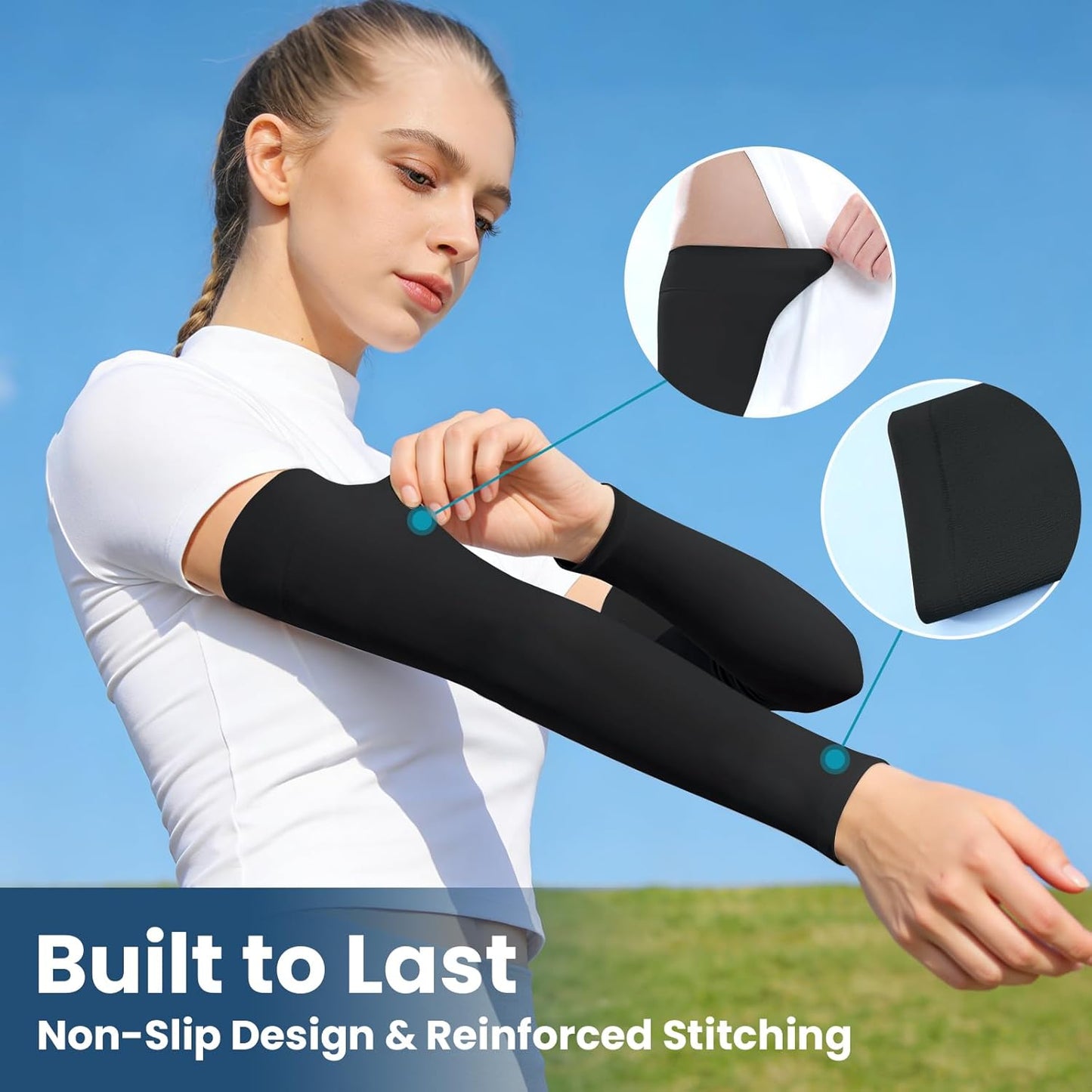 8 Pairs Soft Arm Sleeves, UV Sun Protection Cooling Compression Arm Covers for Outdoor Work, Sports, Men & Women