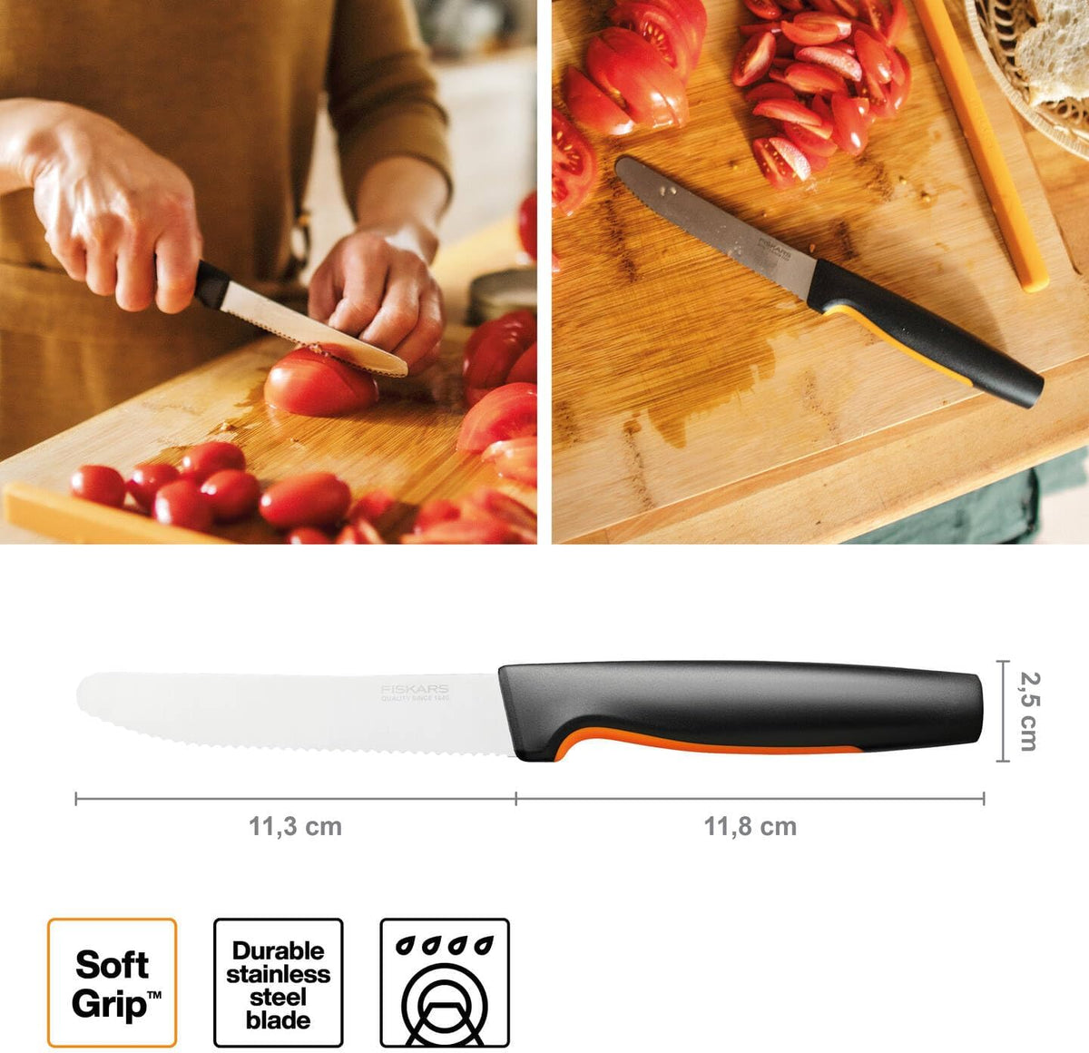 Tomato Knife, Functional Form, Total Length: 23 cm, Japanese Stainless Steel/Plastic, 1057543