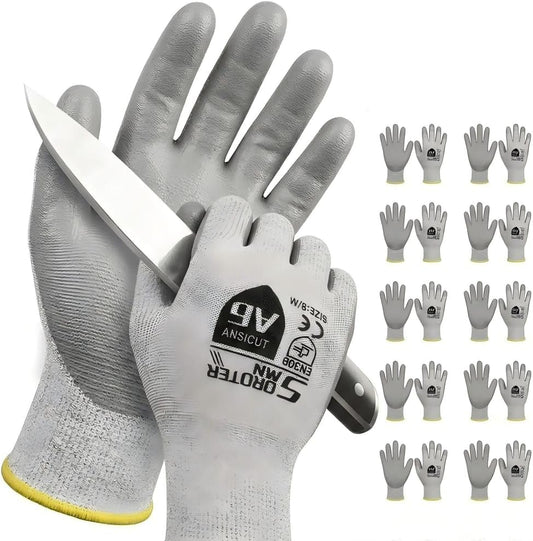 Cut Resistant Work Gloves, ANSI A6, PU Coated Palms for Flexible No Slip Grip, Food Grade, Abrasion Resistant