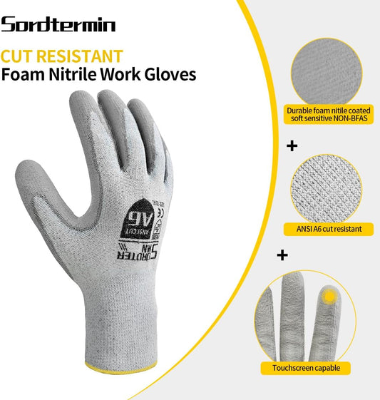 Cut Resistant Work Gloves, ANSI A6, PU Coated Palms for Flexible No Slip Grip, Food Grade, Abrasion Resistant