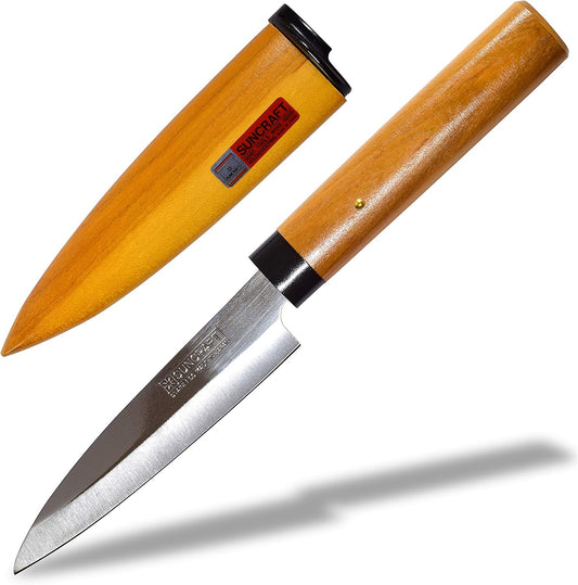 Fruit Knife Japanese Paring Knife with Sheath 8.5” Stainless Steel Blade | Seki Japan Wooden Knife Japanese Petty Knife