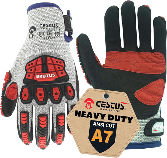 Cestus Brutus HD, Level A7 Cut Resistant Work Gloves, Impact Gloves, Nitrile Coated, Touchscreen, Puncture Resistant