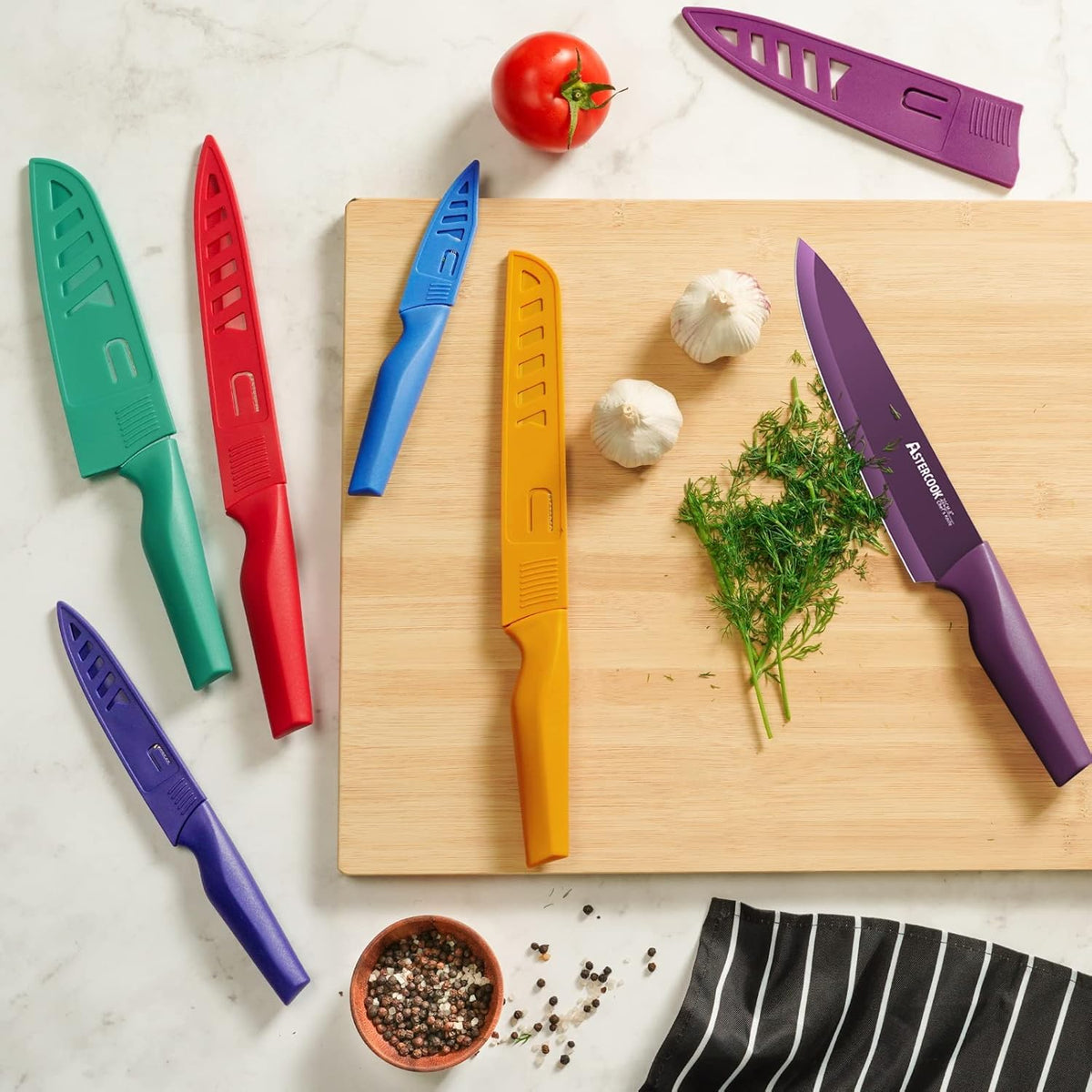Knife Set, 12 Pcs Color-Coded Kitchen Knives Set, 6 Color Anti-Rust Coating Stainless Steel Chef Knife Sets with 6 Blade Guards Dishwasher Safe, Perfect Holiday Gifts for Kitchen