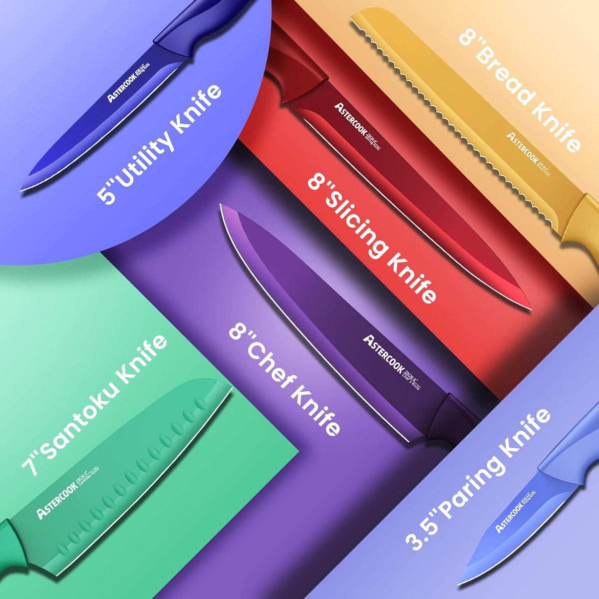 Knife Set, 12 Pcs Color-Coded Kitchen Knives Set, 6 Color Anti-Rust Coating Stainless Steel Chef Knife Sets with 6 Blade Guards Dishwasher Safe, Perfect Holiday Gifts for Kitchen