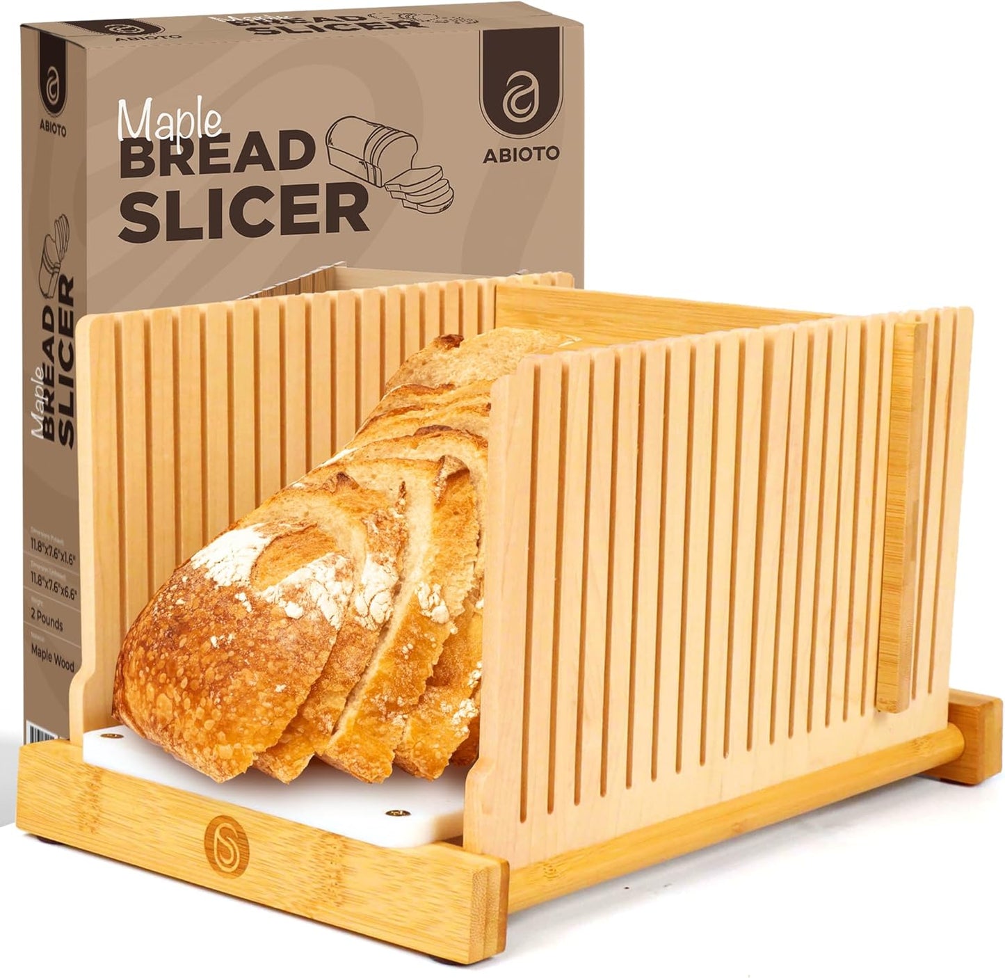 Bread Slicer for Homemade Bread - No Splinter with HDPE Base & Maple Finger - 4 Different Thicknesses for Uniform & Consistent Slices - Foldable Bread Cutter with Optimal Knife Grooves