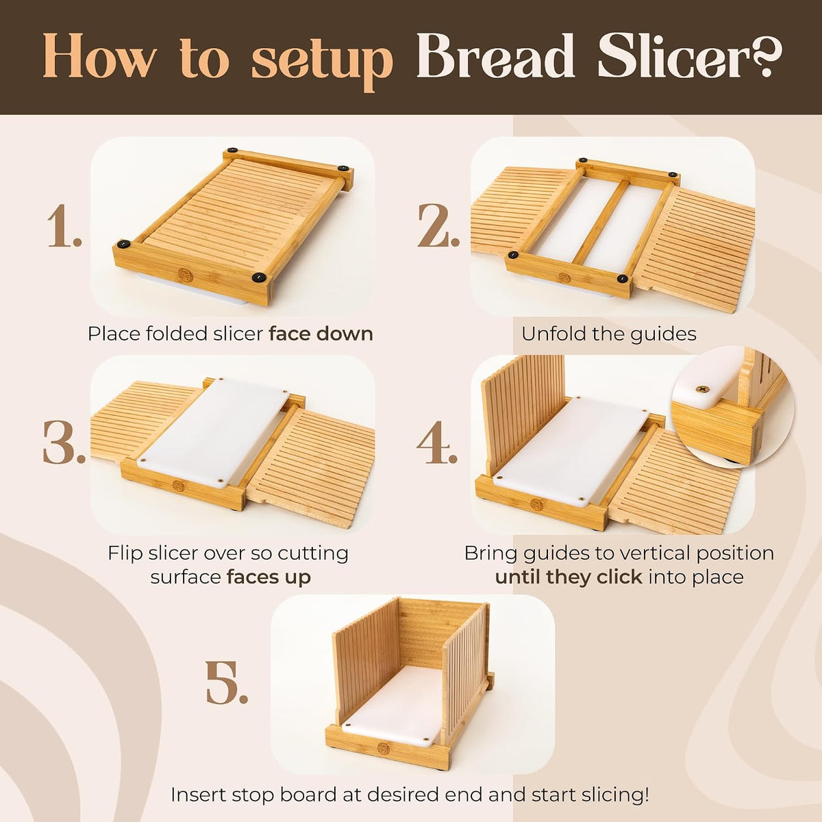 Bread Slicer for Homemade Bread - No Splinter with HDPE Base & Maple Finger - 4 Different Thicknesses for Uniform & Consistent Slices - Foldable Bread Cutter with Optimal Knife Grooves