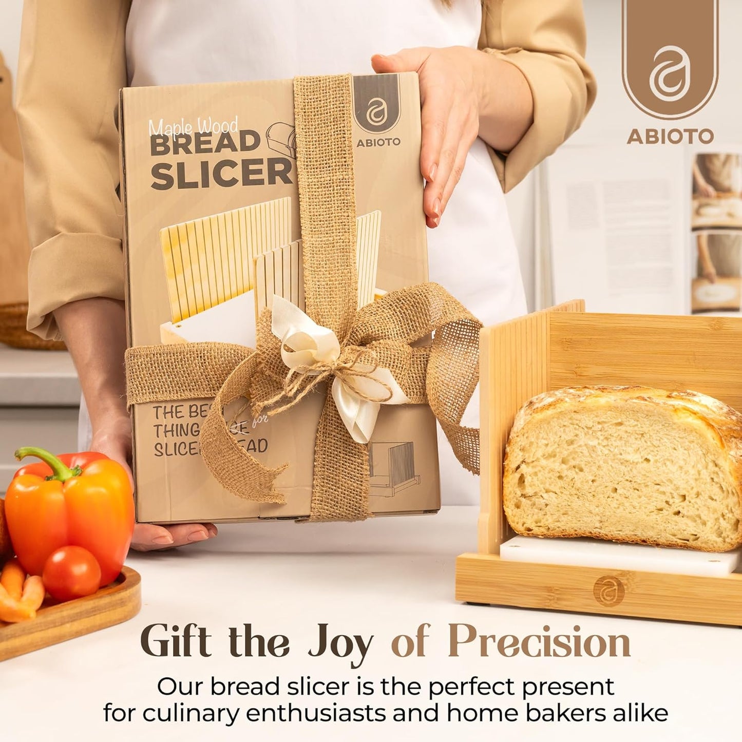 Bread Slicer for Homemade Bread - No Splinter with HDPE Base & Maple Finger - 4 Different Thicknesses for Uniform & Consistent Slices - Foldable Bread Cutter with Optimal Knife Grooves