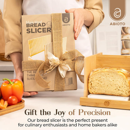 Bread Slicer for Homemade Bread - No Splinter with HDPE Base & Maple Finger - 4 Different Thicknesses for Uniform & Consistent Slices - Foldable Bread Cutter with Optimal Knife Grooves