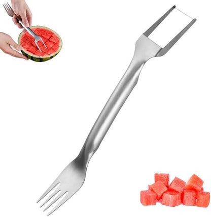 2-in-1 Stainless Steel Fruit Cutter, 2024 New Watermelon Fork Slicer Cutter Slicer Tool, Dual Head Fruit Forks Slicer Knife for Home Kitchen Gadget