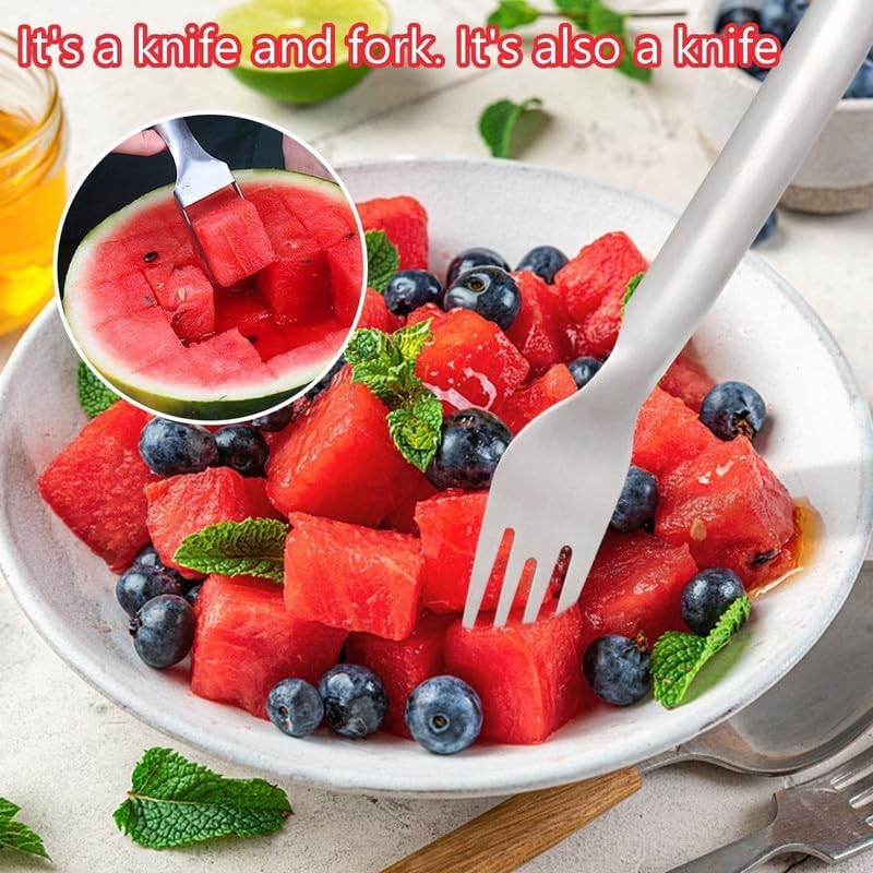 2-in-1 Stainless Steel Fruit Cutter, 2024 New Watermelon Fork Slicer Cutter Slicer Tool, Dual Head Fruit Forks Slicer Knife for Home Kitchen Gadget