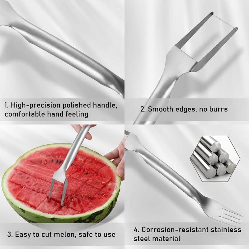 2-in-1 Stainless Steel Fruit Cutter, 2024 New Watermelon Fork Slicer Cutter Slicer Tool, Dual Head Fruit Forks Slicer Knife for Home Kitchen Gadget