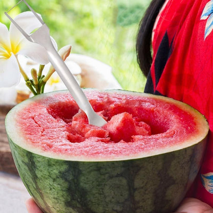 2-in-1 Stainless Steel Fruit Cutter, 2024 New Watermelon Fork Slicer Cutter Slicer Tool, Dual Head Fruit Forks Slicer Knife for Home Kitchen Gadget