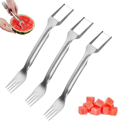 2-in-1 Stainless Steel Fruit Cutter, 2024 New Watermelon Fork Slicer Cutter Slicer Tool, Dual Head Fruit Forks Slicer Knife for Home Kitchen Gadget