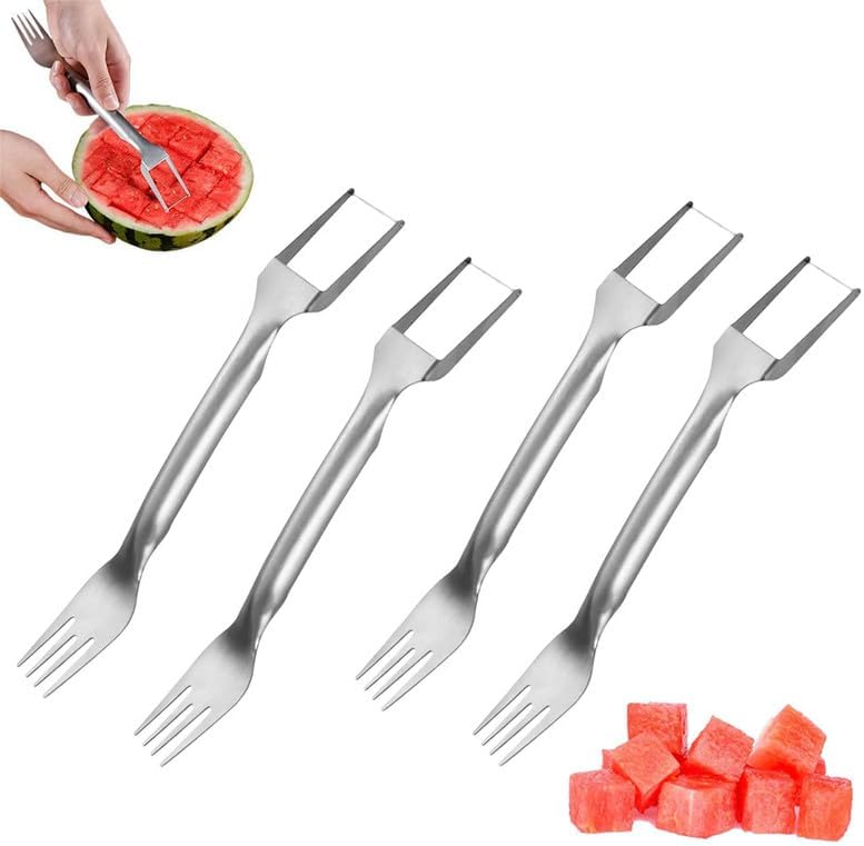 2-in-1 Stainless Steel Fruit Cutter, 2024 New Watermelon Fork Slicer Cutter Slicer Tool, Dual Head Fruit Forks Slicer Knife for Home Kitchen Gadget