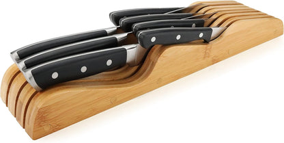 Bamboo Knife Block Holder, In-Drawer Knife Drawer Organizer,Knife Block without Knives, Fit for 7 Knives, Perfect for Home and Chefs, Gift for Any Occasion and Housewarming