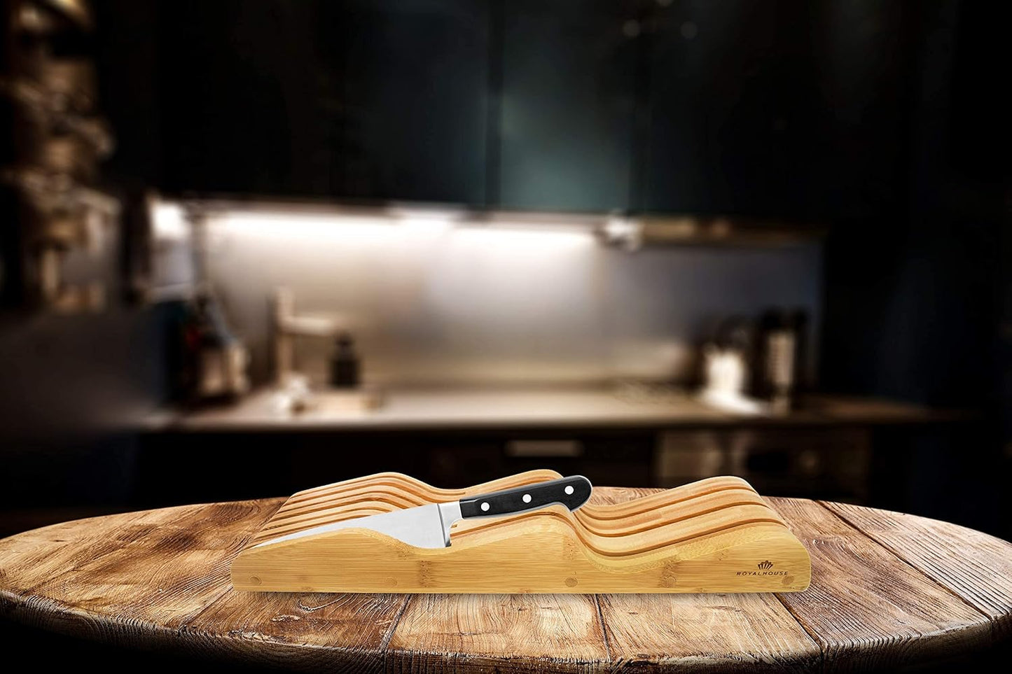 Bamboo Knife Block Holder, In-Drawer Knife Drawer Organizer,Knife Block without Knives, Fit for 7 Knives, Perfect for Home and Chefs, Gift for Any Occasion and Housewarming