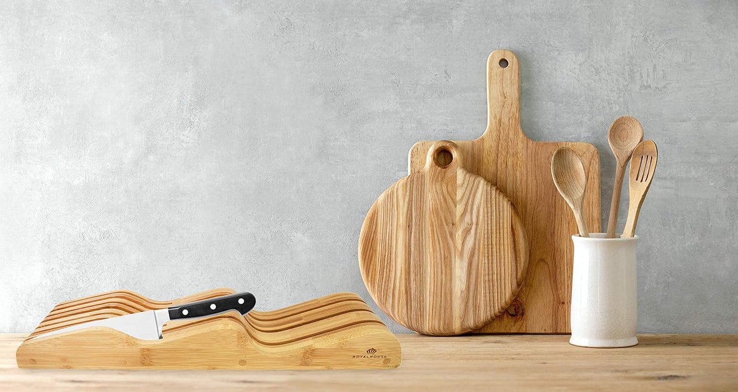 Bamboo Knife Block Holder, In-Drawer Knife Drawer Organizer,Knife Block without Knives, Fit for 7 Knives, Perfect for Home and Chefs, Gift for Any Occasion and Housewarming