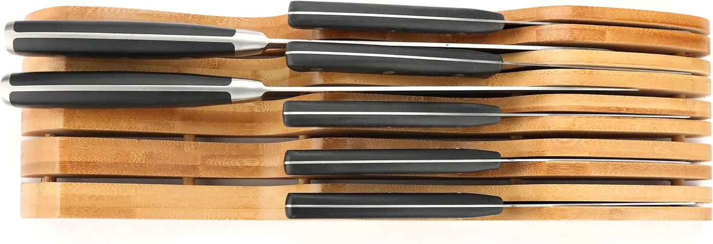 Bamboo Knife Block Holder, In-Drawer Knife Drawer Organizer,Knife Block without Knives, Fit for 7 Knives, Perfect for Home and Chefs, Gift for Any Occasion and Housewarming