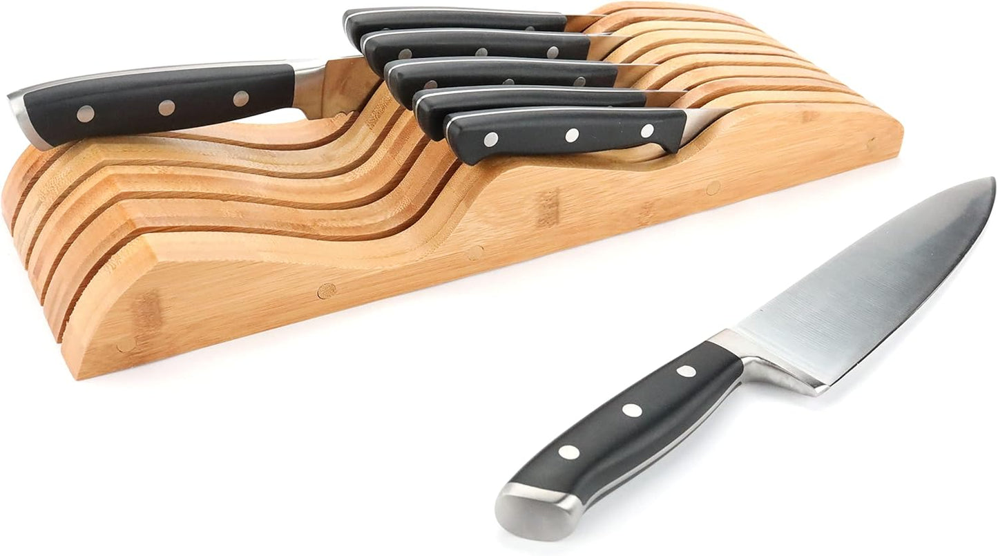 Bamboo Knife Block Holder, In-Drawer Knife Drawer Organizer,Knife Block without Knives, Fit for 7 Knives, Perfect for Home and Chefs, Gift for Any Occasion and Housewarming
