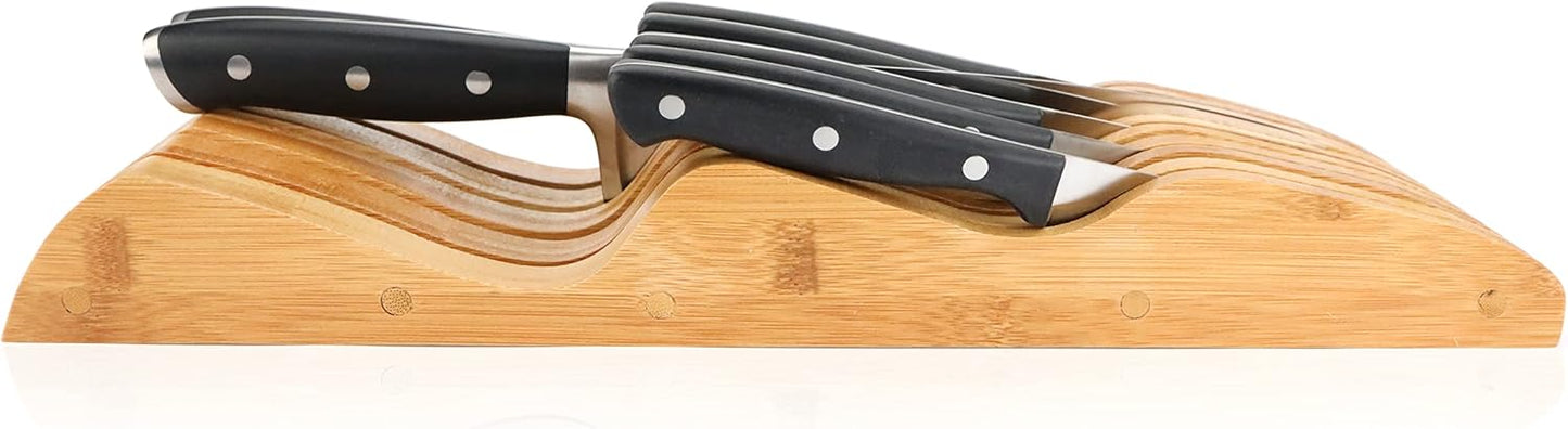Bamboo Knife Block Holder, In-Drawer Knife Drawer Organizer,Knife Block without Knives, Fit for 7 Knives, Perfect for Home and Chefs, Gift for Any Occasion and Housewarming