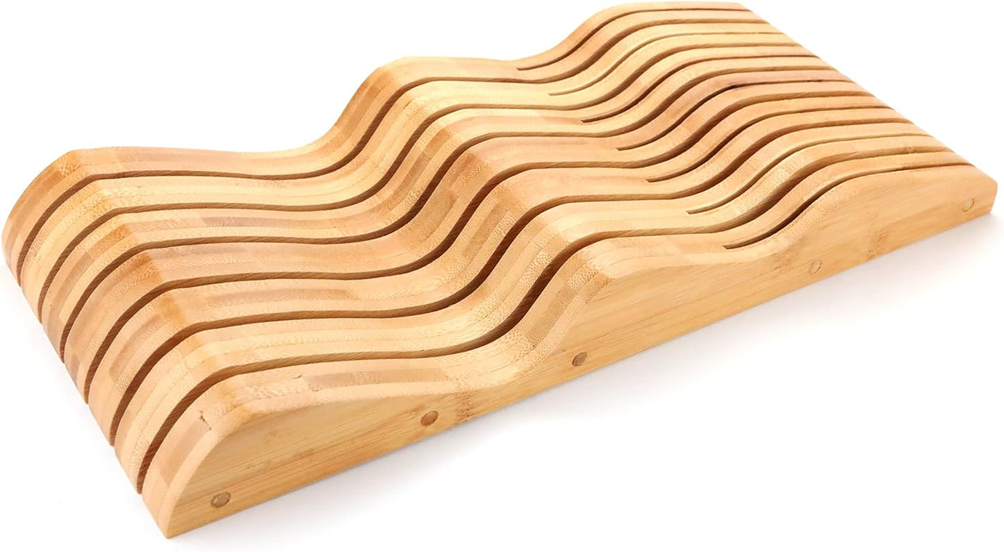 Bamboo Knife Block Holder, In-Drawer Knife Drawer Organizer,Knife Block without Knives, Fit for 7 Knives, Perfect for Home and Chefs, Gift for Any Occasion and Housewarming