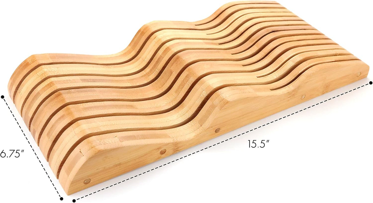 Bamboo Knife Block Holder, In-Drawer Knife Drawer Organizer,Knife Block without Knives, Fit for 7 Knives, Perfect for Home and Chefs, Gift for Any Occasion and Housewarming